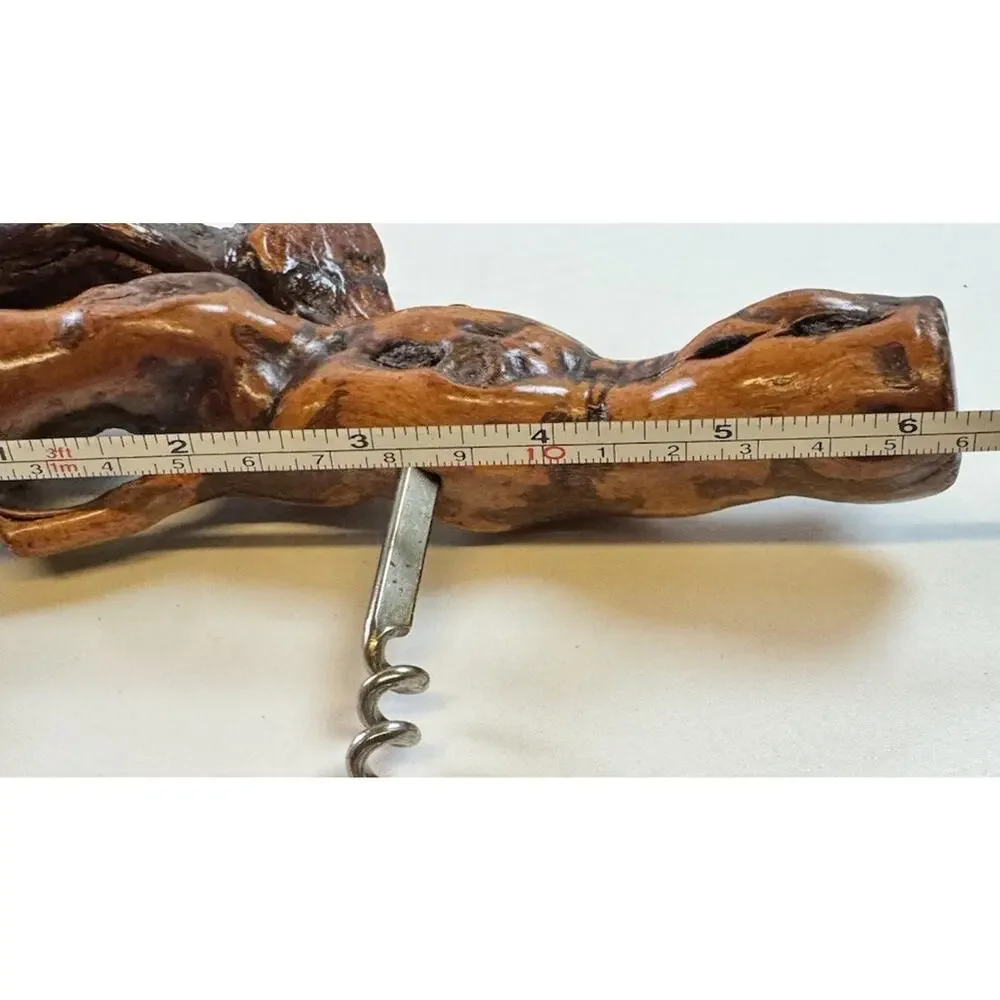 Vintage Driftwood Burl Corkscrew Set MCM Hand Carved Wine Opener - Bar decor